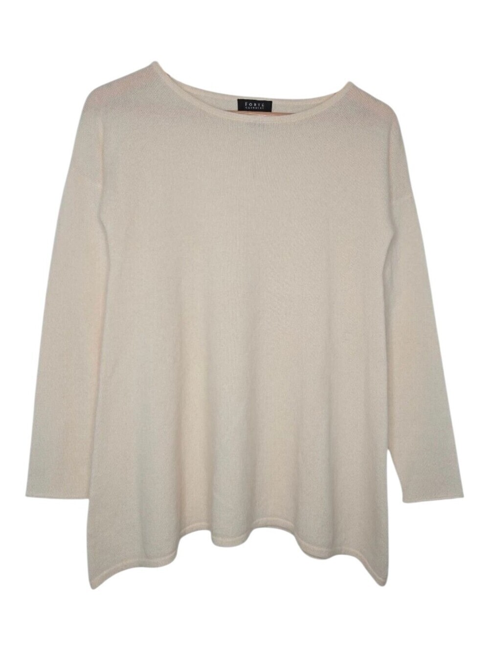Forte Womens Cream Classic Minimalist Luxury 3/4 Sleeve Cashmere Sweater Small